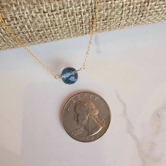 London Blue Topaz Necklace Minimalist Crystal Gemstone December Birthstone - Picture 4 of 6